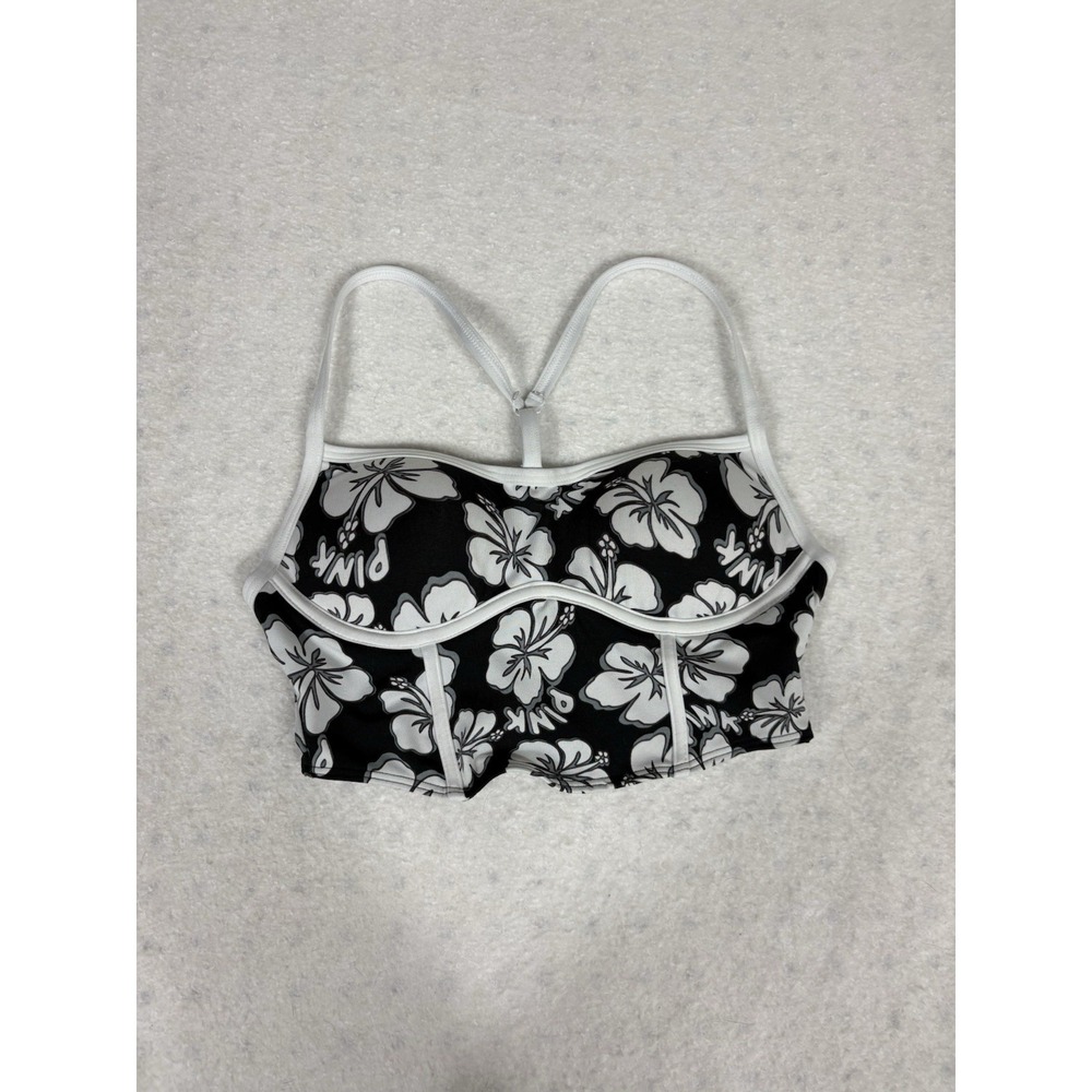 Pink Vs Black White Hibiscus Floral Push Up Bikini Top Women's XS Hawaii Swim